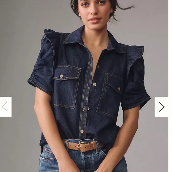 Anthropologie Tops - Anthropologie The Ozzi Ruffle-Sleeve Buttondown Shirt by Pilcro Size S